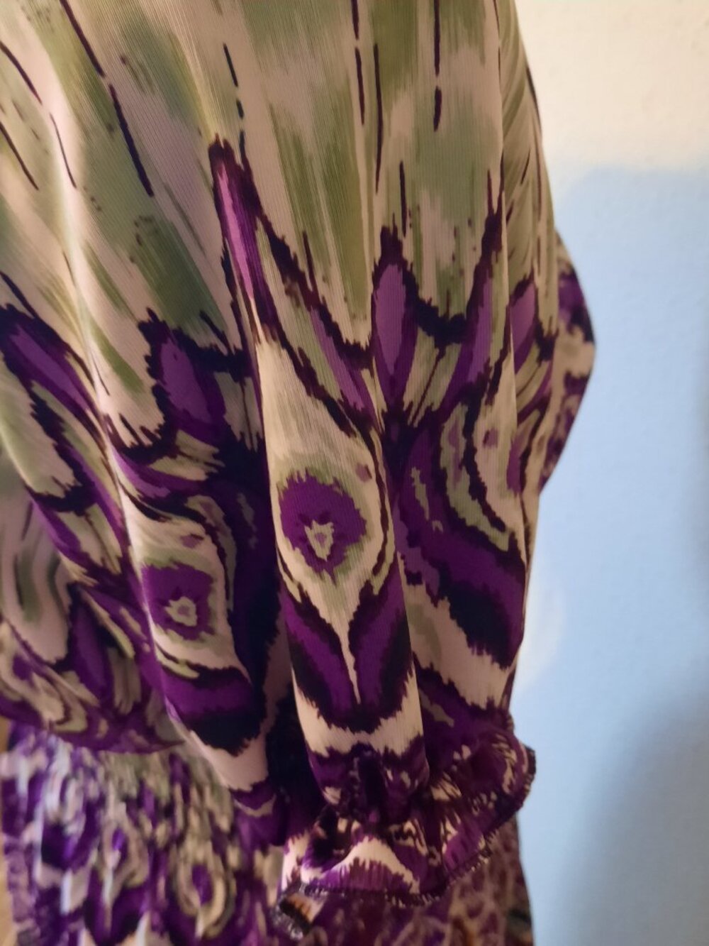 Boho Aztec Print Maxi Dress - Short Sleeve Cinched Waist - Size Large
